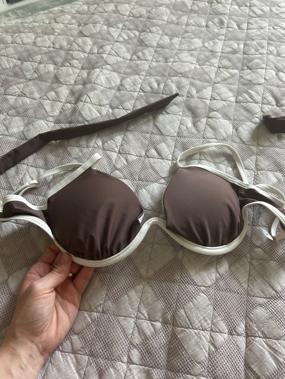 Brown and White Trim Push-Up Bikini Top - Women Swim Bikini